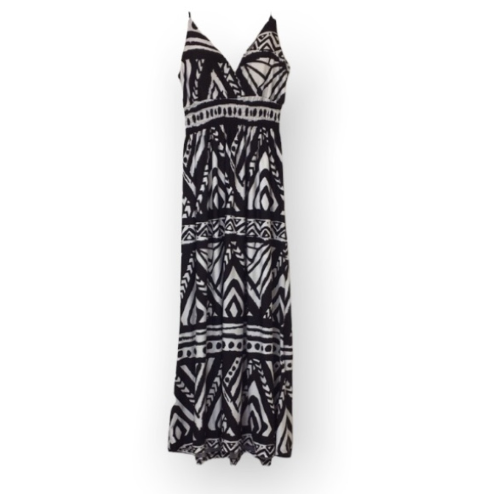 Bobbie Brooks XL spaghetti strap black and white print maxi dress EUC
